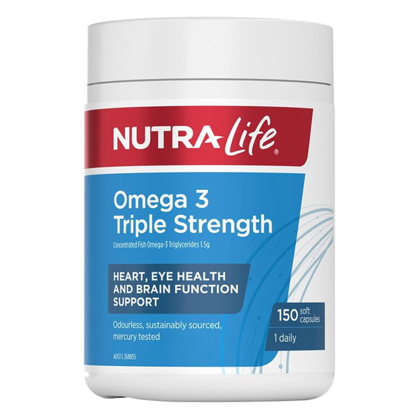 Nutralife Omega 3 Triple Strength Heart, Eye Health and Brain Function Support Capsules 150 Capsules 