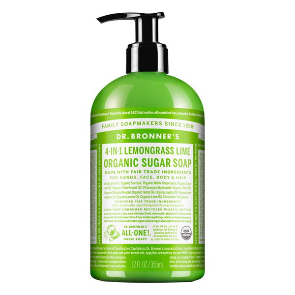 Dr. Bronner's Organic Sugar Soap 4-in-1 Lemongrass Lime 355 ml 
