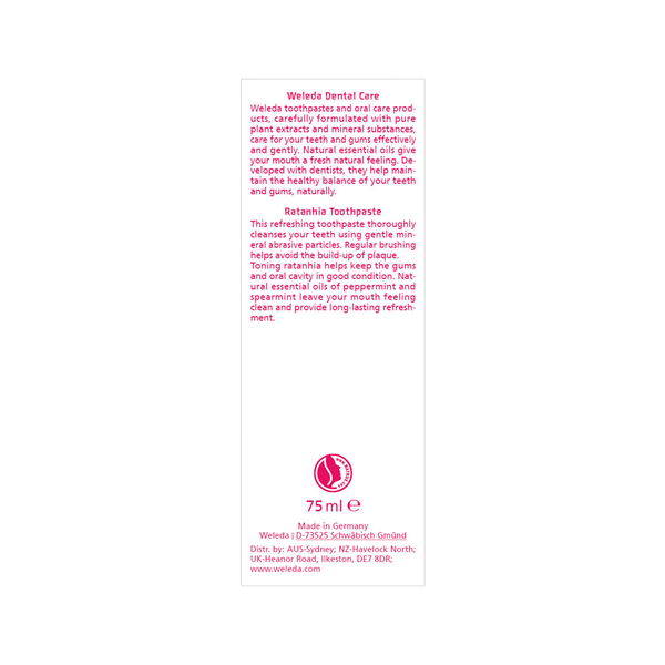 Weleda Oral Care Ratanhia Toothpaste Fresh Breath Hebal Mint 75 ml 