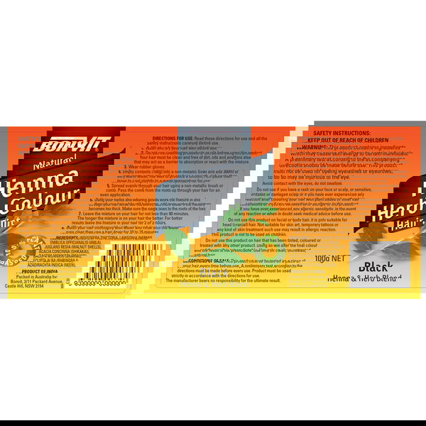 Bonvit Natural Henna Herb Colour Hair Tint Powder Black 100 gm 