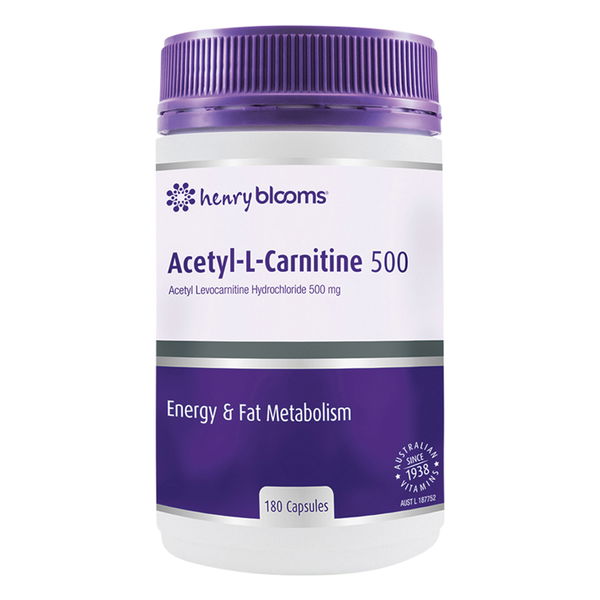 Henry Blooms Acetyl L-Carnitine 500 Energy & Fat Metabolism Capsules 180 Capsules 