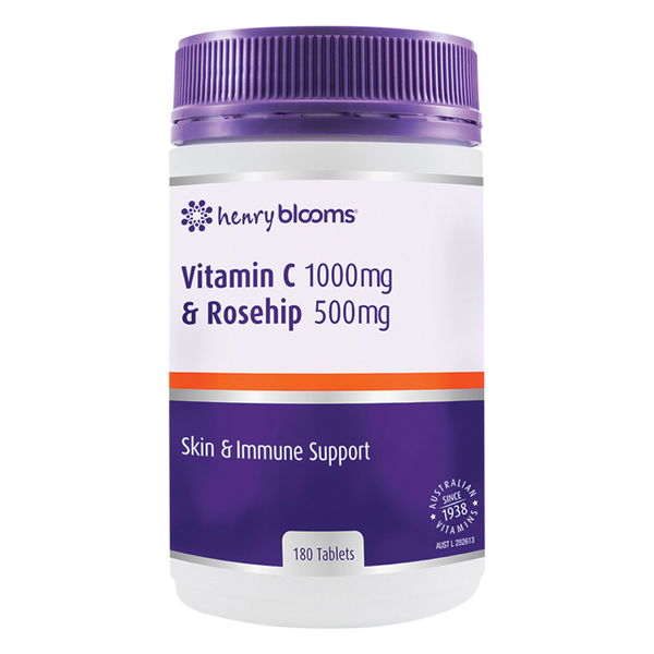 Henry Blooms Vitamin C 1000mg & Rosehip 500mg Skin & Immune Support Tablets 180 Tablets 