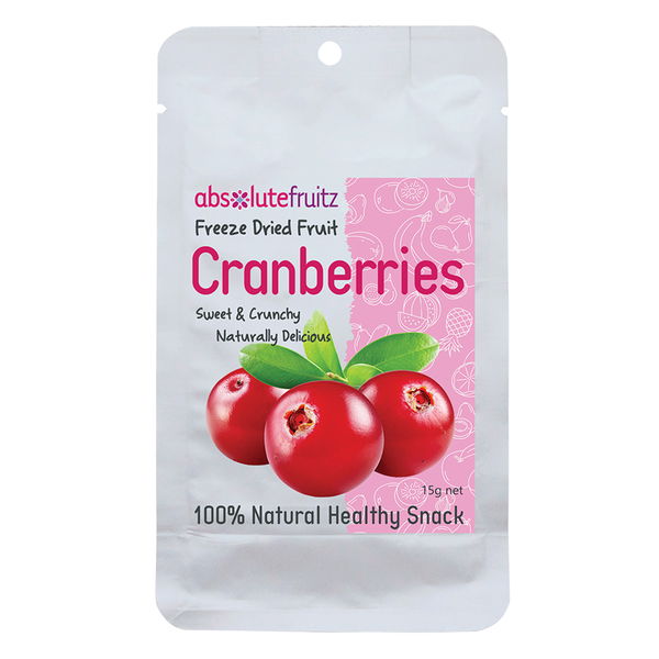 Absolutefruitz Freeze-Dried Fruit 100% Natural Healthy Snack Cranberries 15 gm 