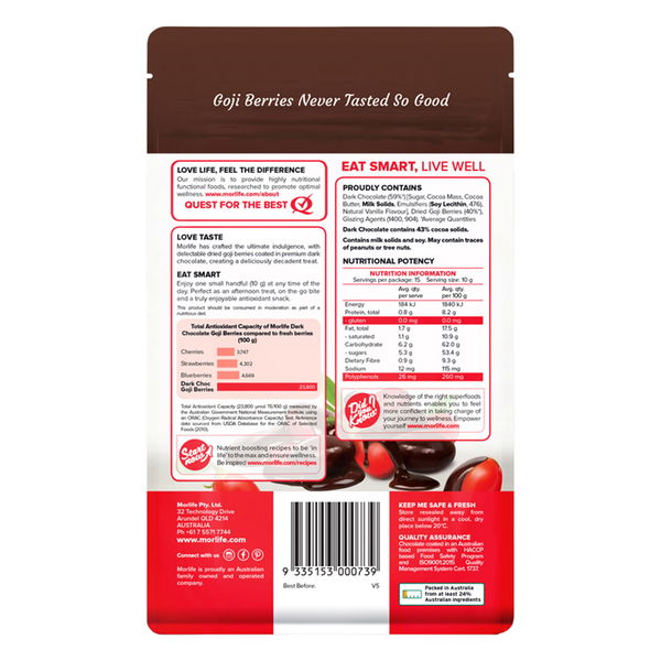 Morlife Dark Chocolate Coated Goji Berries 150 gm 
