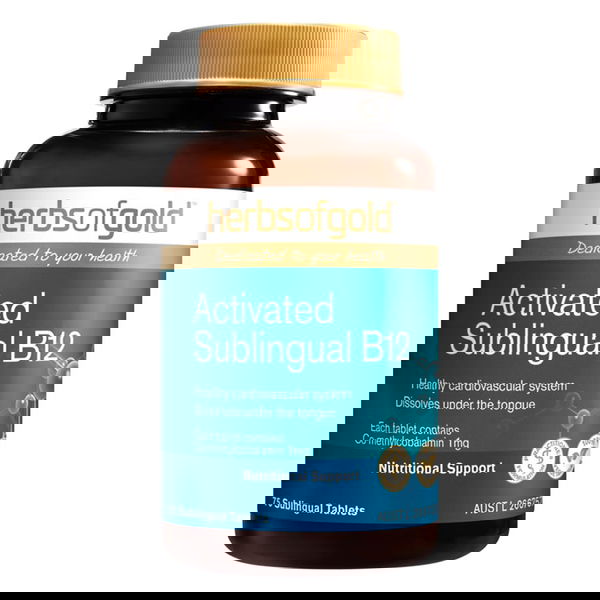 Herbs Of Gold Activated Sublingual B12 Nutritional Support Tablets 75 Tablets 