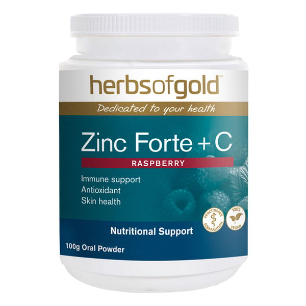 Herbs Of Gold Zinc Forte + C Nutritional Support Oral Powder Raspberry 100 gm 