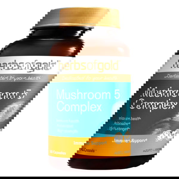 Herbs Of Gold Mushroom 5 Complex Immune Support Capsules 60 Tablets 
