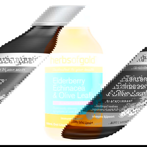 Herbs Of Gold Elderberry Echinacea & Olive Leaf Immune Support Oral Liquid Blackcurrant 100 ml 
