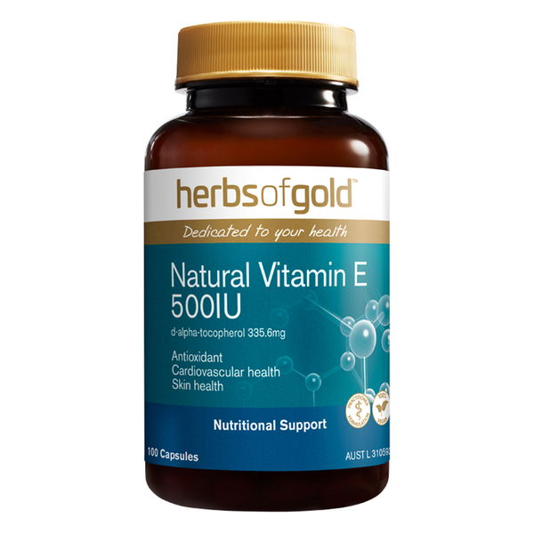 Herbs Of Gold Natural Vitamin E Nutritional Support Capsules 500 iu 100 Capsules 