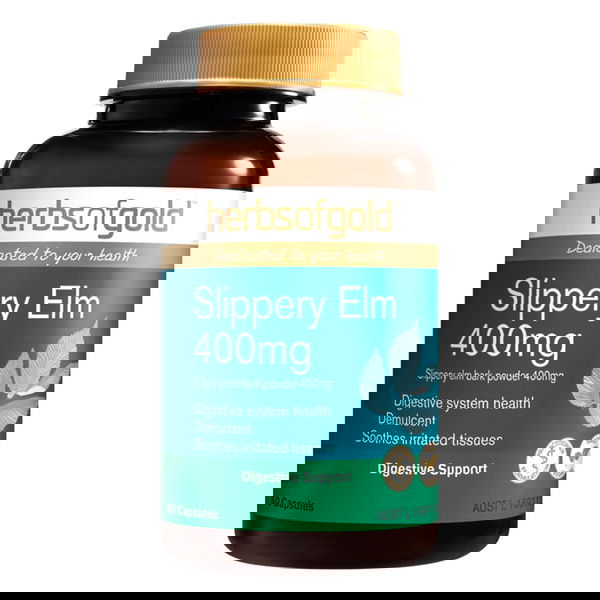 Herbs Of Gold Slippery Elm Digestive Support Capsules 400 mg 60 Capsules 