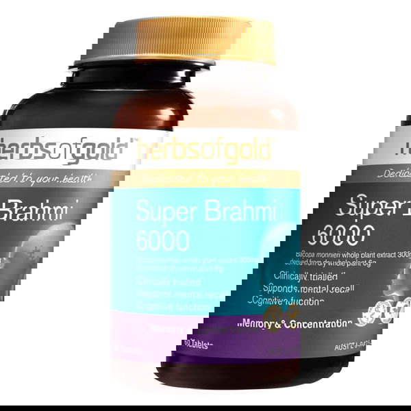 Herbs Of Gold Super Brahmi 6000 Memory & Concentration Tablets 60 Tablets 