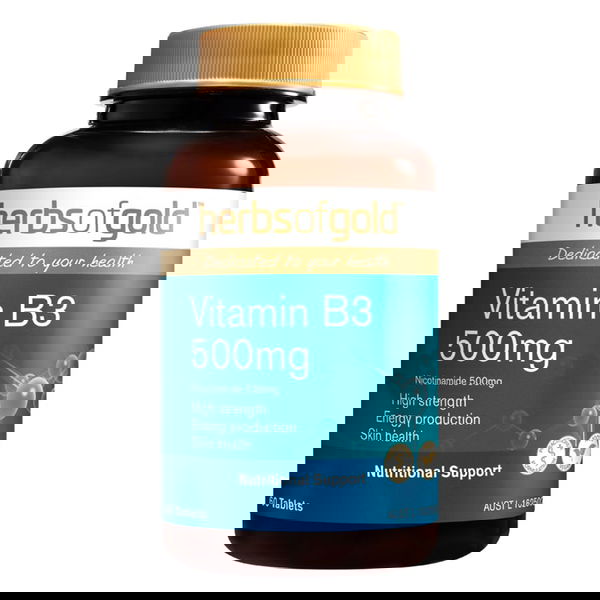 Herbs Of Gold Vitamin B3 Nutritional Support Tablets 500 mg 60 Tablets 