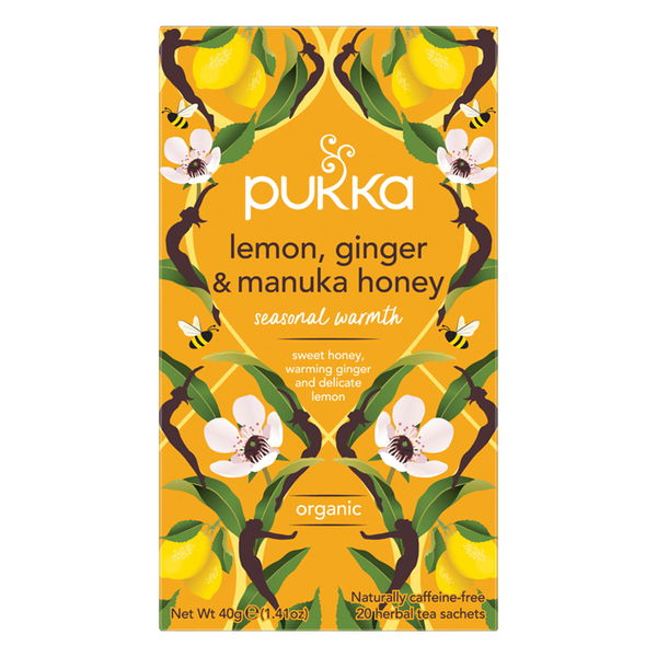 Pukka Organic Herbal Tea Lemon, Ginger & Manuka Honey 20 Tea Bags 