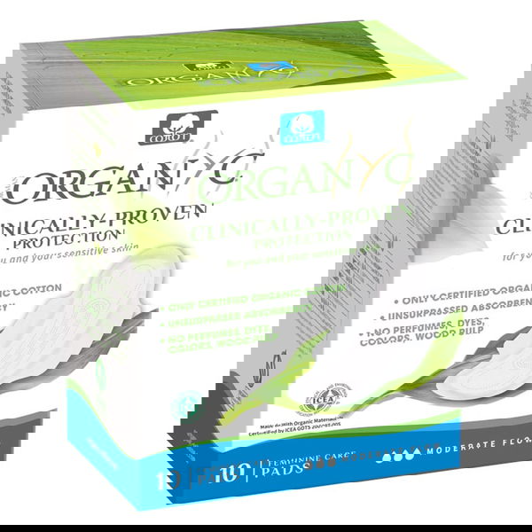 Organyc Clinically-Proven Protection Ultra Thin with Wings Feminine Care Pads Moderate Flow 10 Pack 