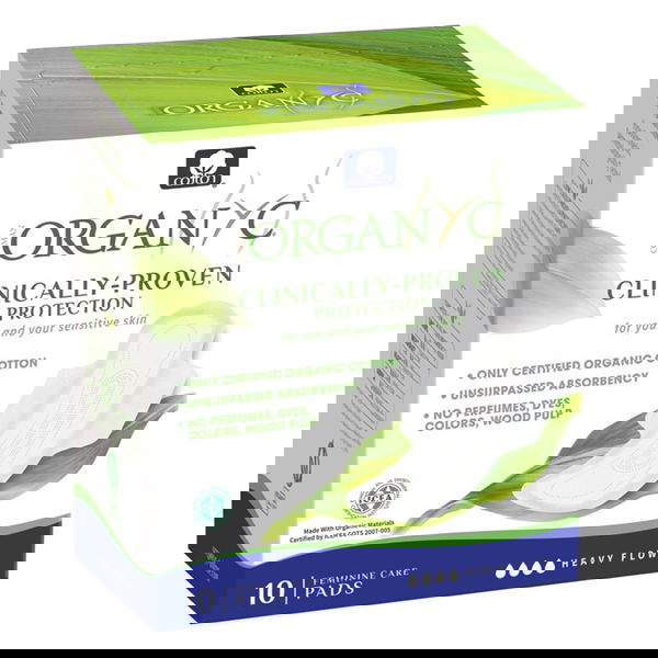 Organyc Clinically-Proven Protection Ultra Thin with Wings Feminine Care Pads Heavy Flow 10 Pack 